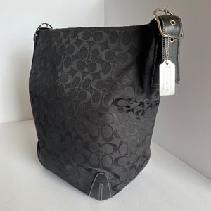 COACH Y2K Vintage Black Jacquard Signature Shoulder Bucket Bag | Large